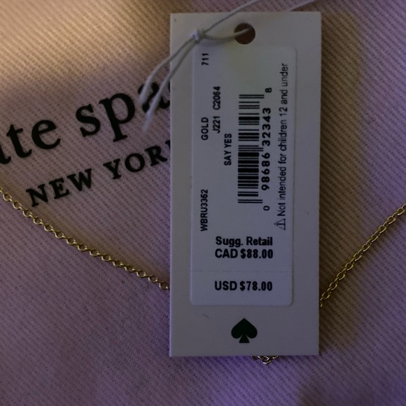NWT♠️Don’t miss out! ♠️ Kate Spade’s Say Yes necklace ♠️ w/pink drawstring bag - Picture 5 of 7